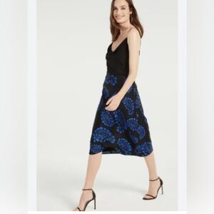 Milly Black & Blue Floral Midi Skirt - Women